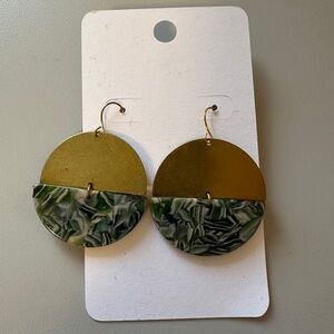 New Handmade Round Acetate and Hammered Metal Earrings with Mosaic Pattern